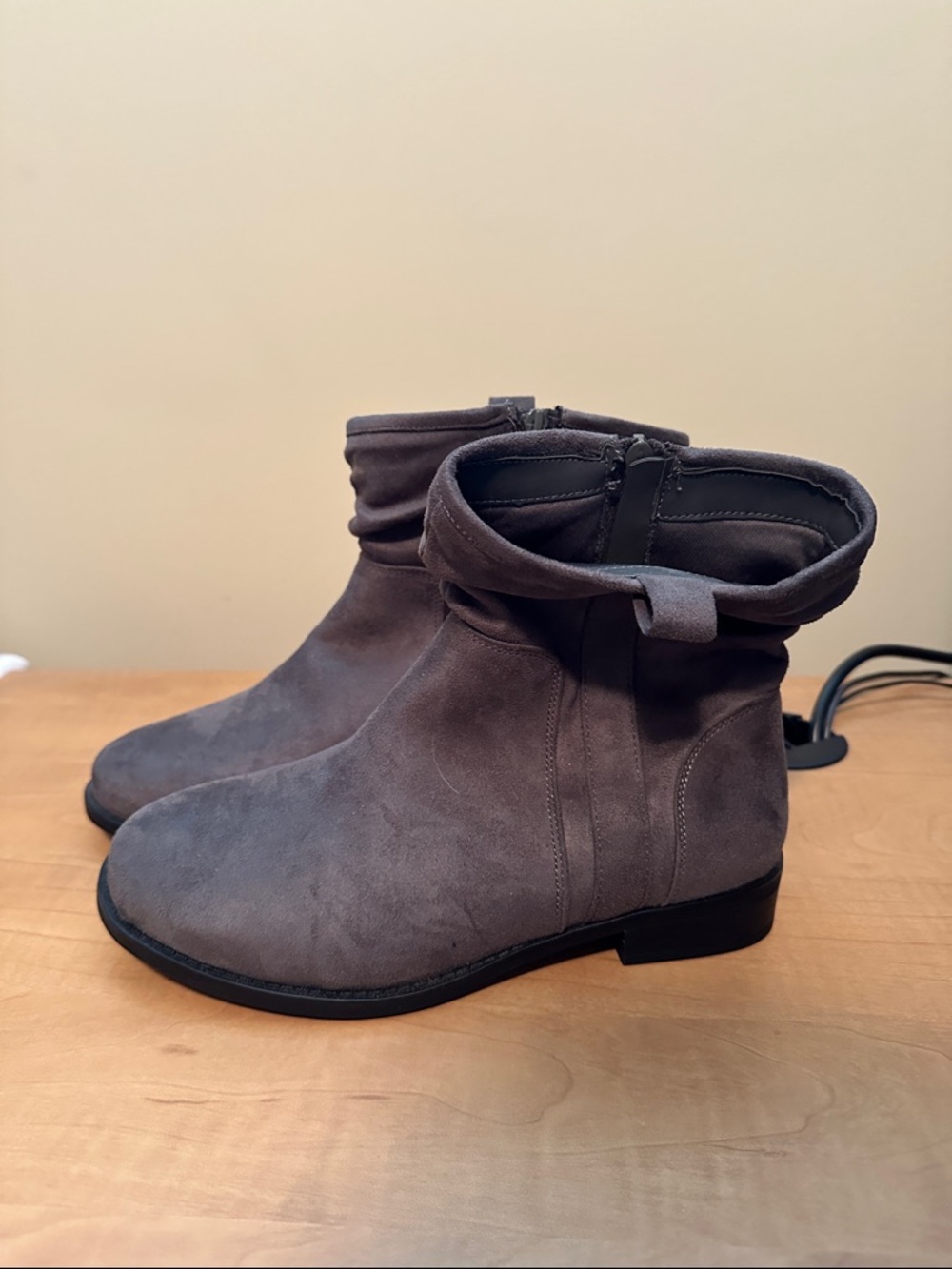 Penningtons Women's Grey Suede Ankle Boots with Fold-Over Cuff